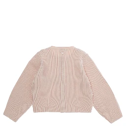Pink Crew neck cardigan with ribbed knit in wool baby