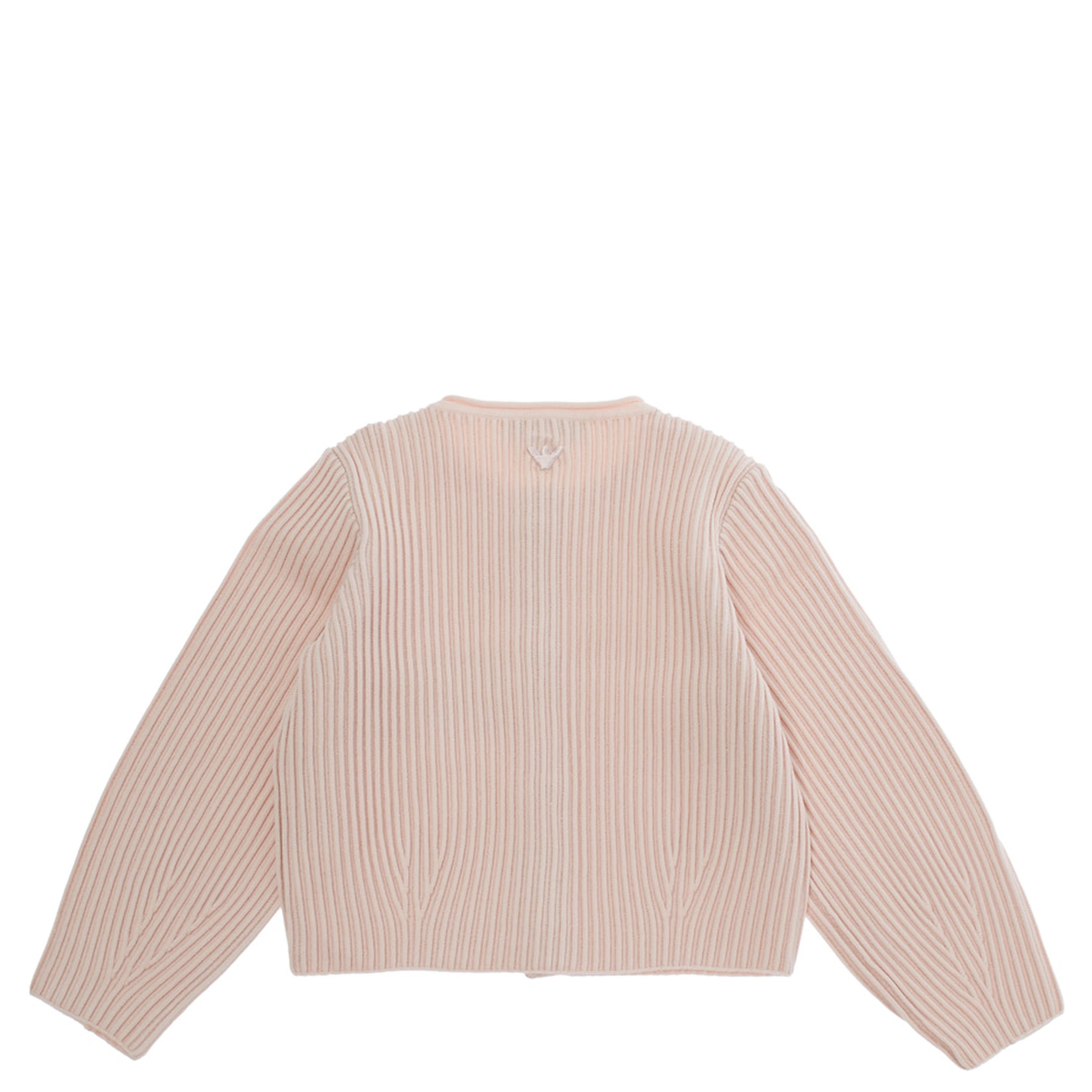 Pink Crew neck cardigan with ribbed knit in wool baby