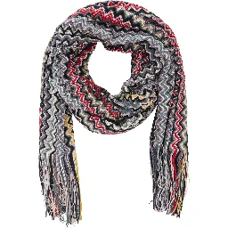 multicolor Scarf with Zig Zag all-over motif and fringed edge in blend wool and fabric for women