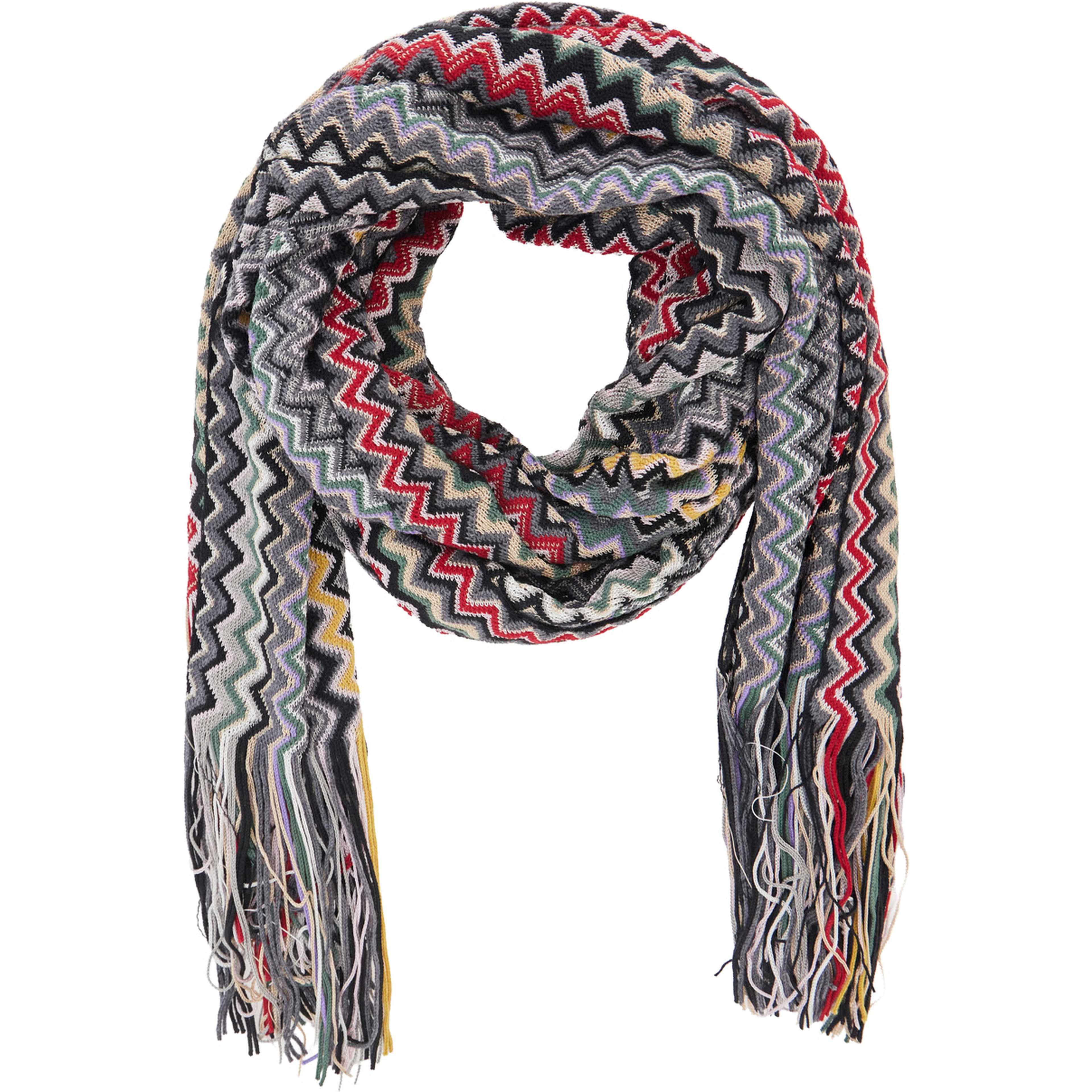 multicolor Scarf with Zig Zag all-over motif and fringed edge in blend wool and fabric for women