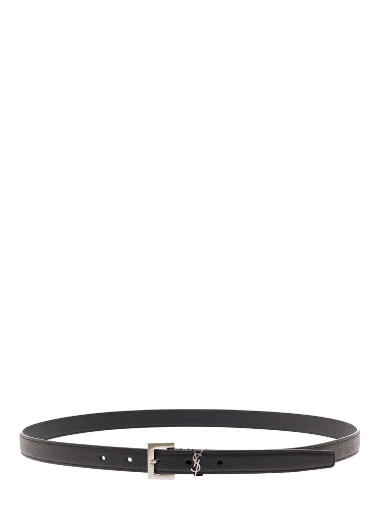 Belt Cassandra in Leather with Black Silver Buckle for Men