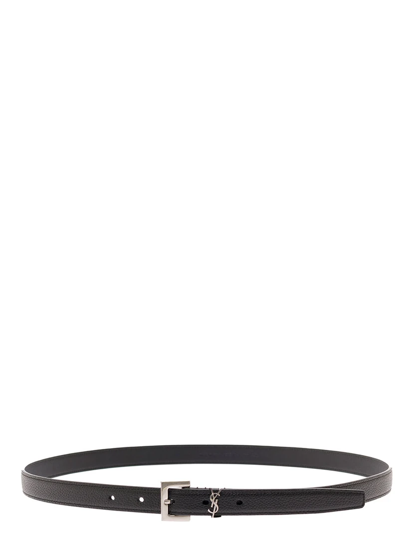 Belt Cassandra in Leather with Black Silver Buckle for Men