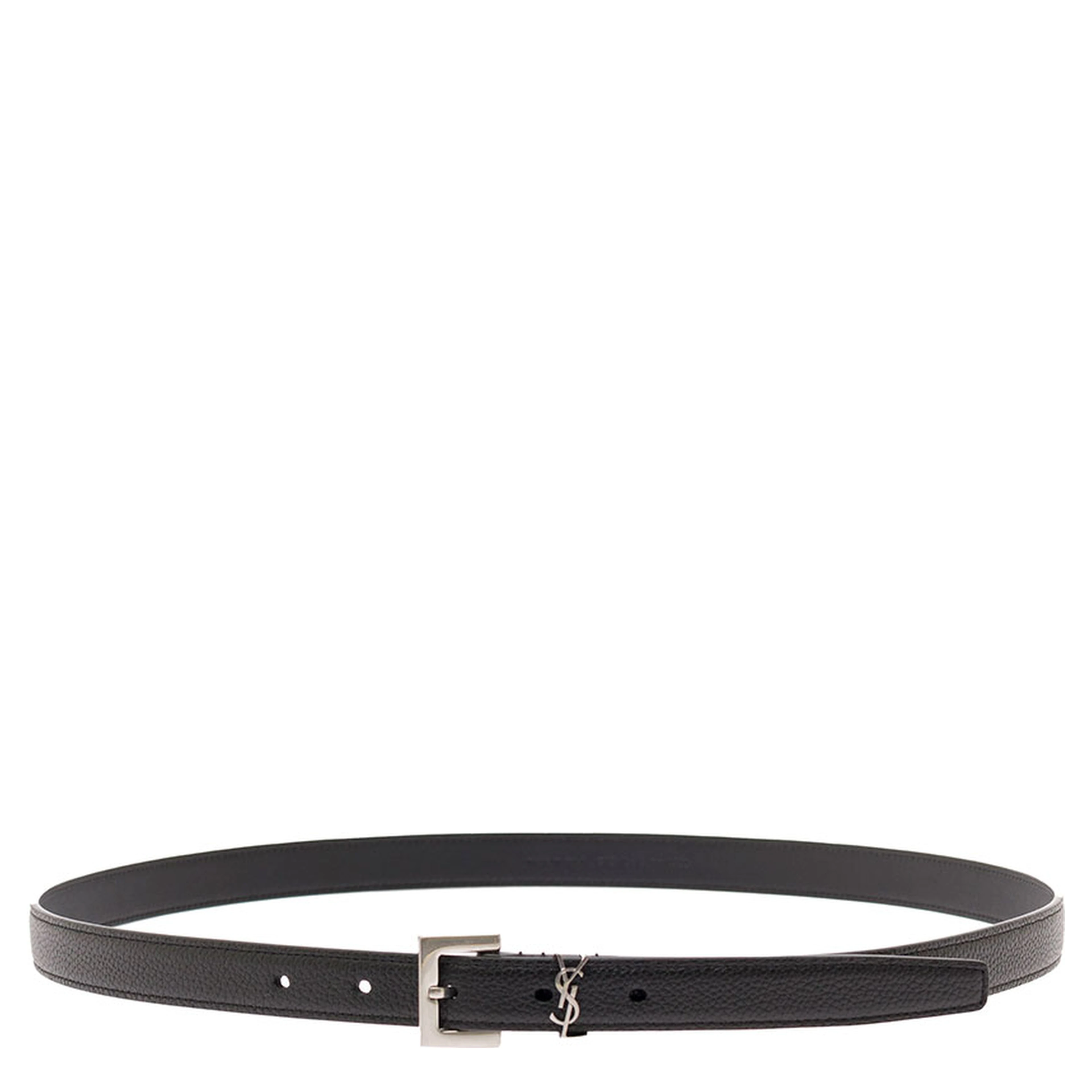 Belt Cassandra in Leather with Black Silver Buckle for Men