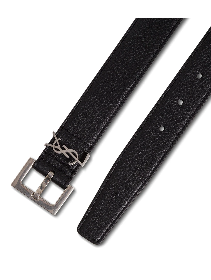 Black Leather Belt with Logo Buckle Men Saint Laurent