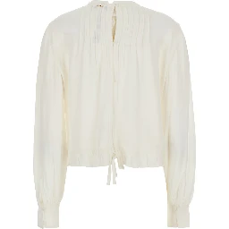 White Crew neck blouse with embroidery on the front in viscose for women