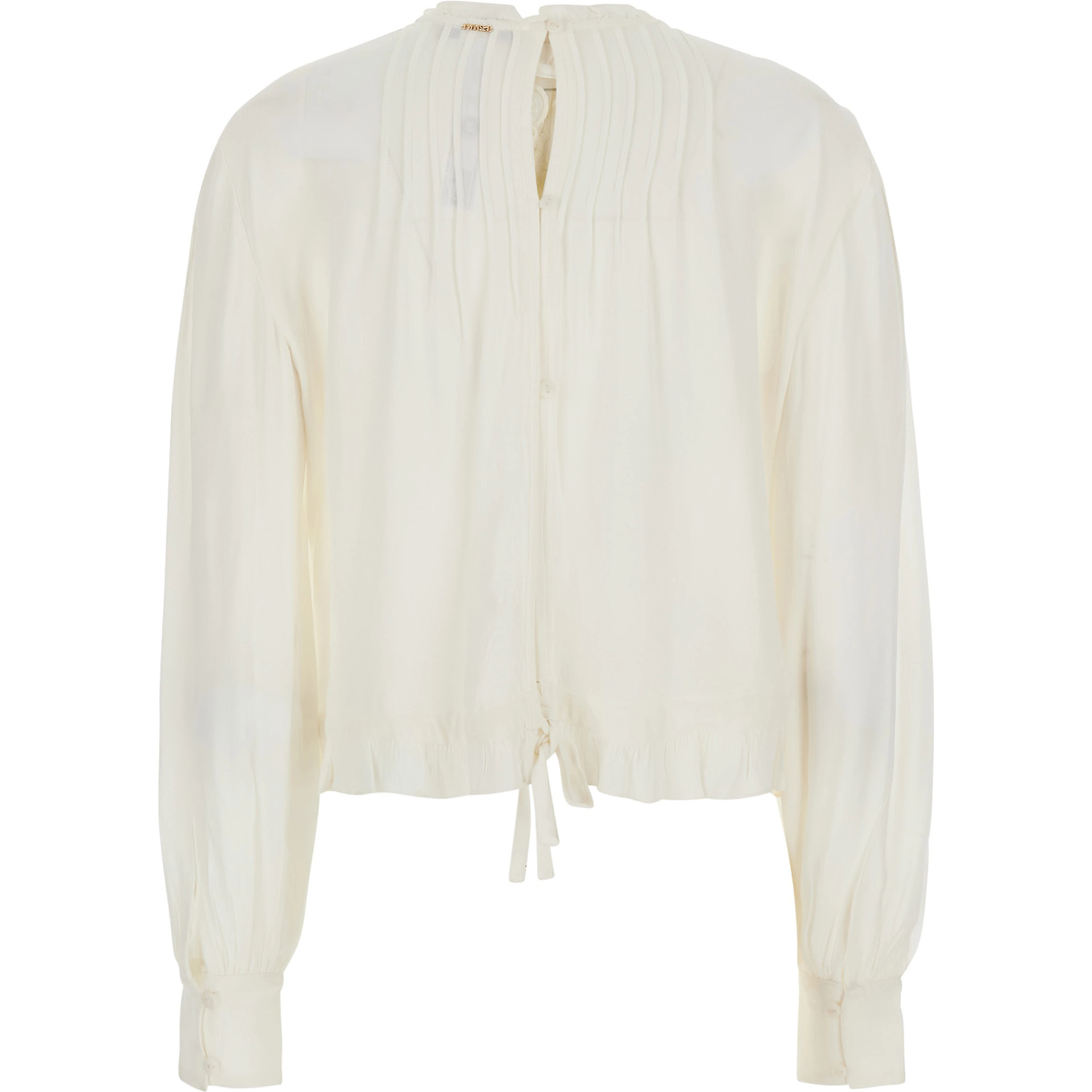 White Crew neck blouse with embroidery on the front in viscose for women