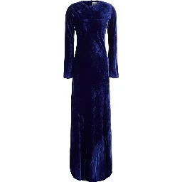 Long dress with long sleeves in blue velvet for women