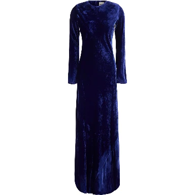 Long dress with long sleeves in blue velvet for women