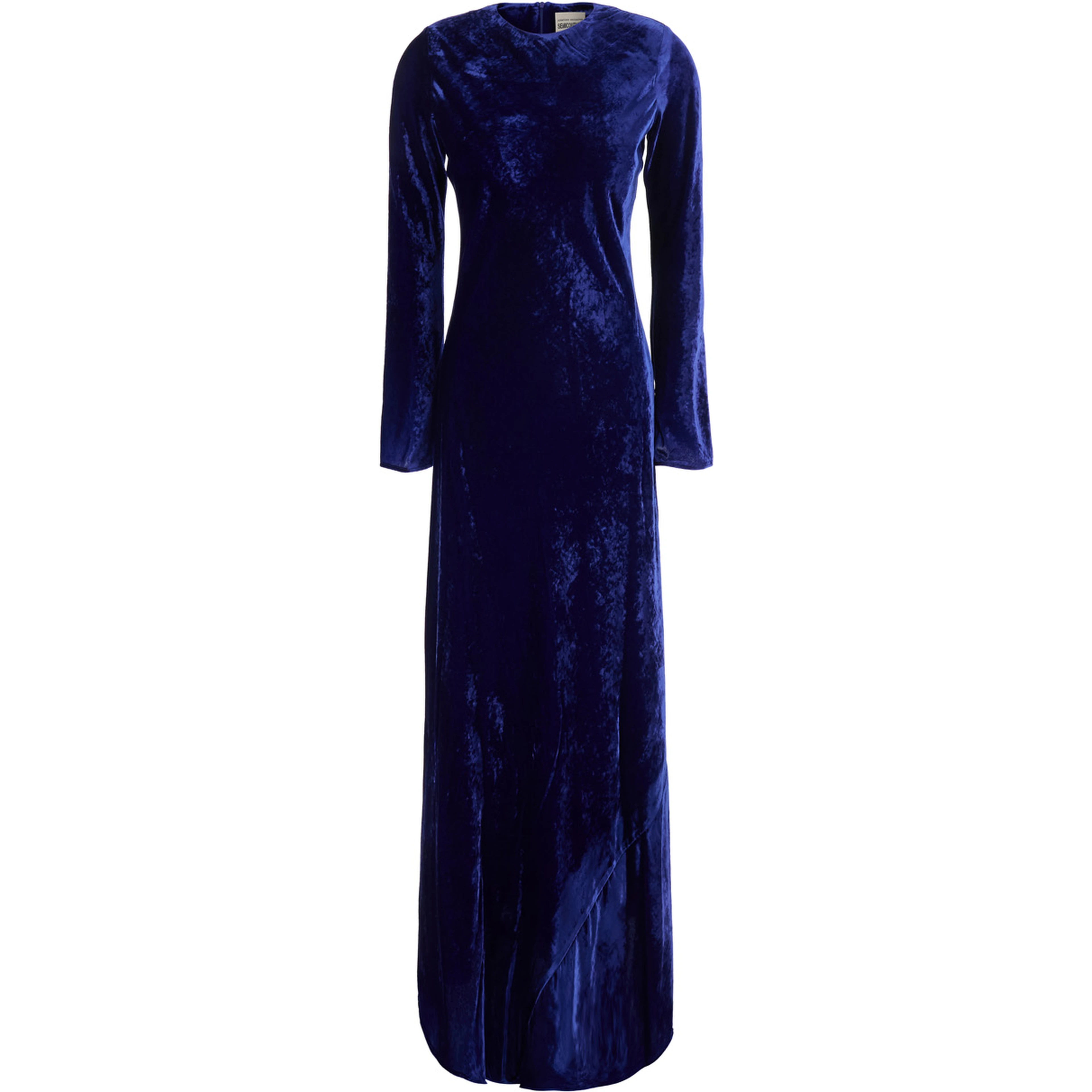 Long dress with long sleeves in blue velvet for women