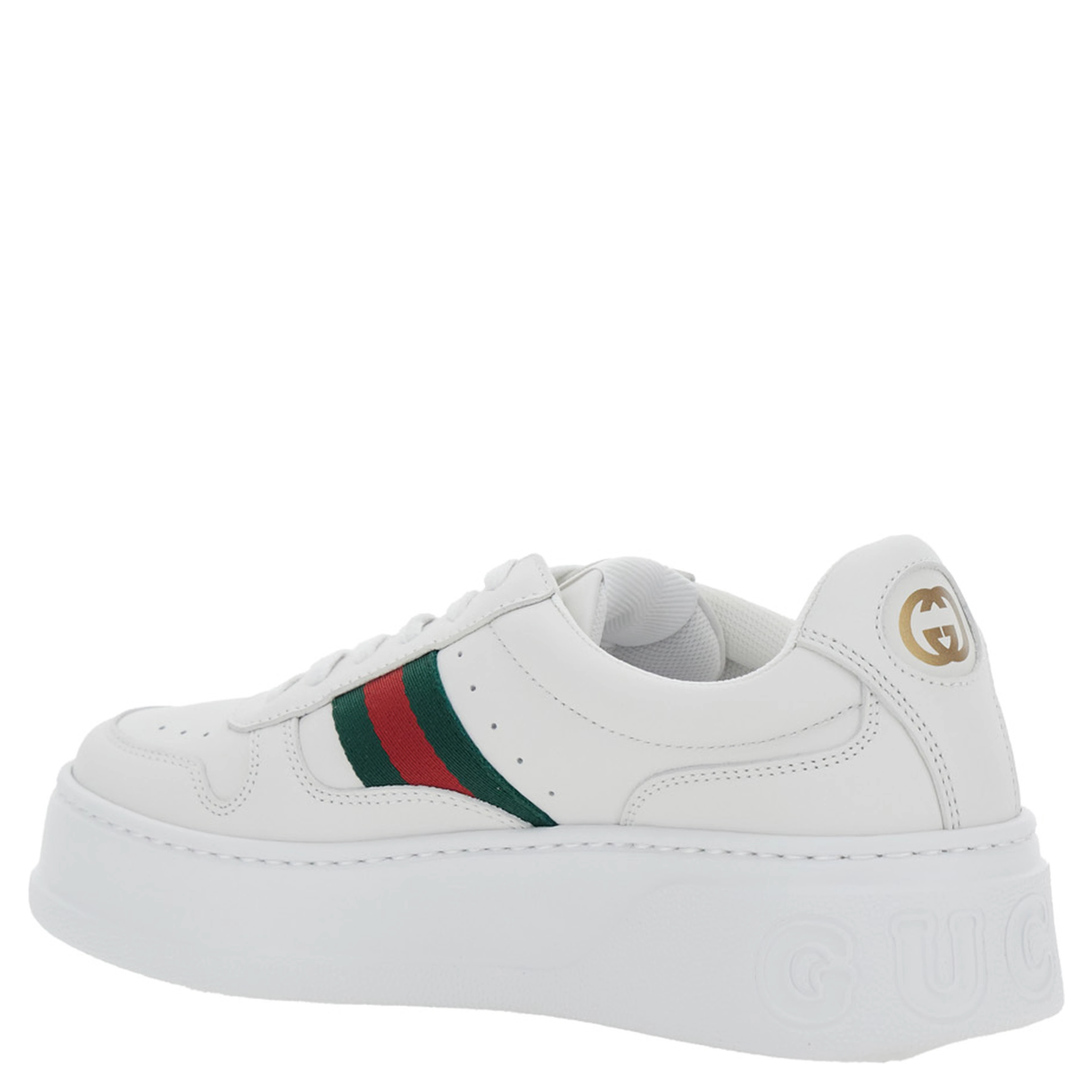 Sneakers with Web Detail and Oversized Sole in White Leather for Women