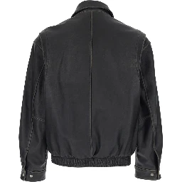 Black leather classic collar jacket for men