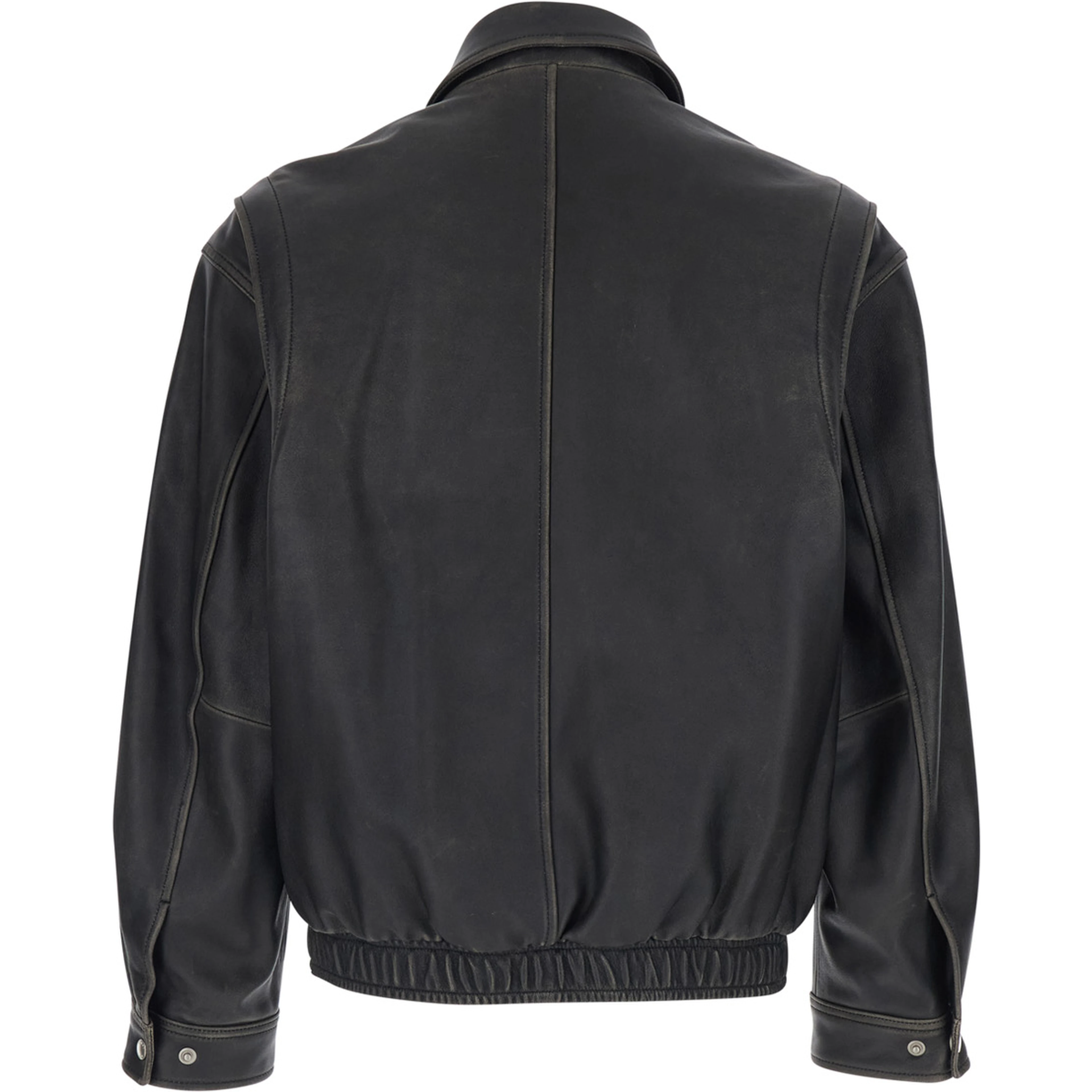 Black leather classic collar jacket for men