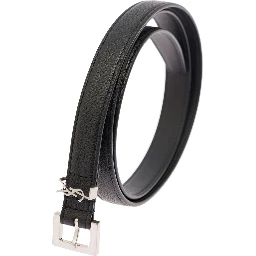 Belt Cassandra in Leather with Black Silver Buckle for Men