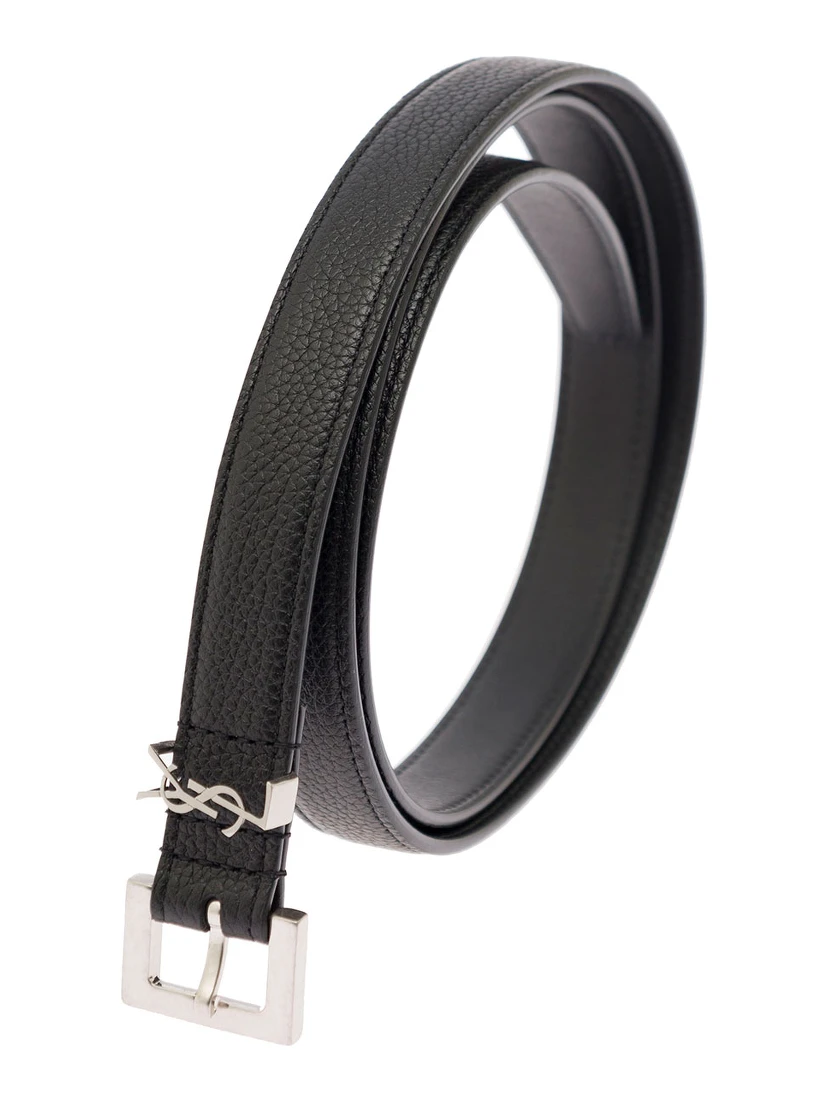 Belt Cassandra in Leather with Black Silver Buckle for Men