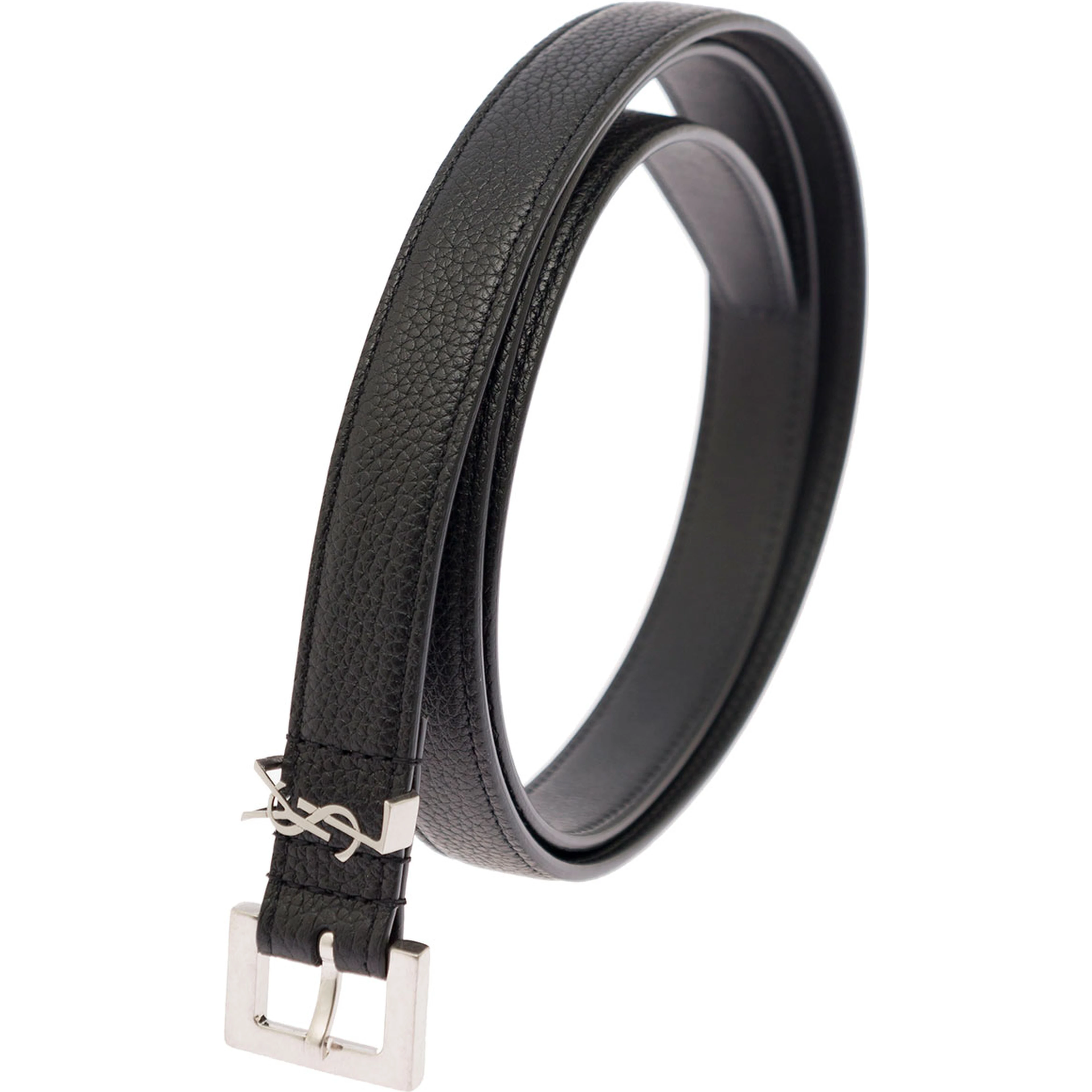 Belt Cassandra in Leather with Black Silver Buckle for Men