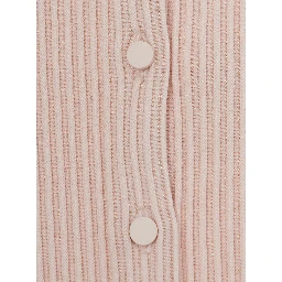 Pink Crew neck cardigan with ribbed knit in wool baby