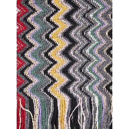 multicolor Scarf with Zig Zag all-over motif and fringed edge in blend wool and fabric for women