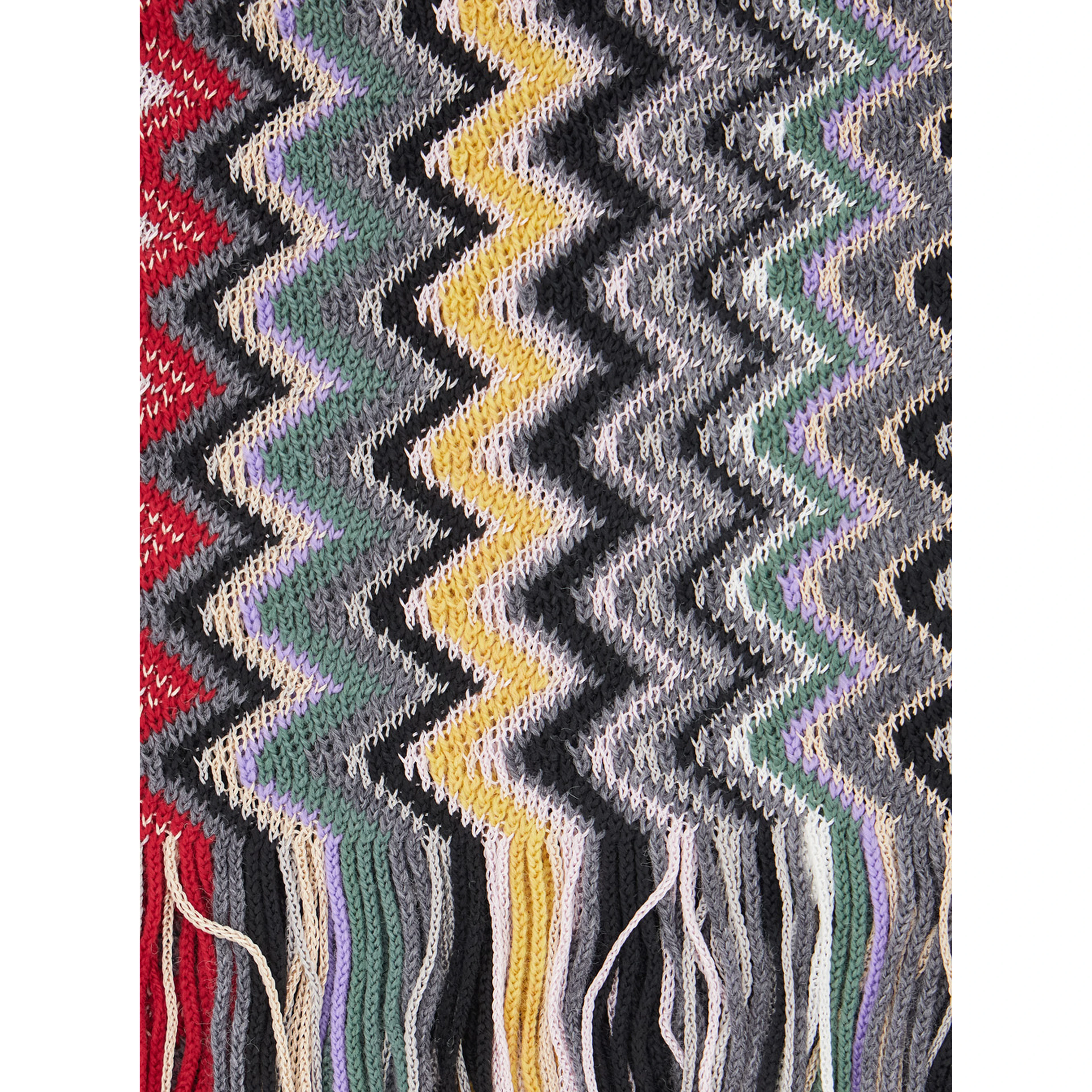 multicolor Scarf with Zig Zag all-over motif and fringed edge in blend wool and fabric for women
