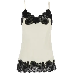white V-neck top with spaghetti straps in satin fabric for women