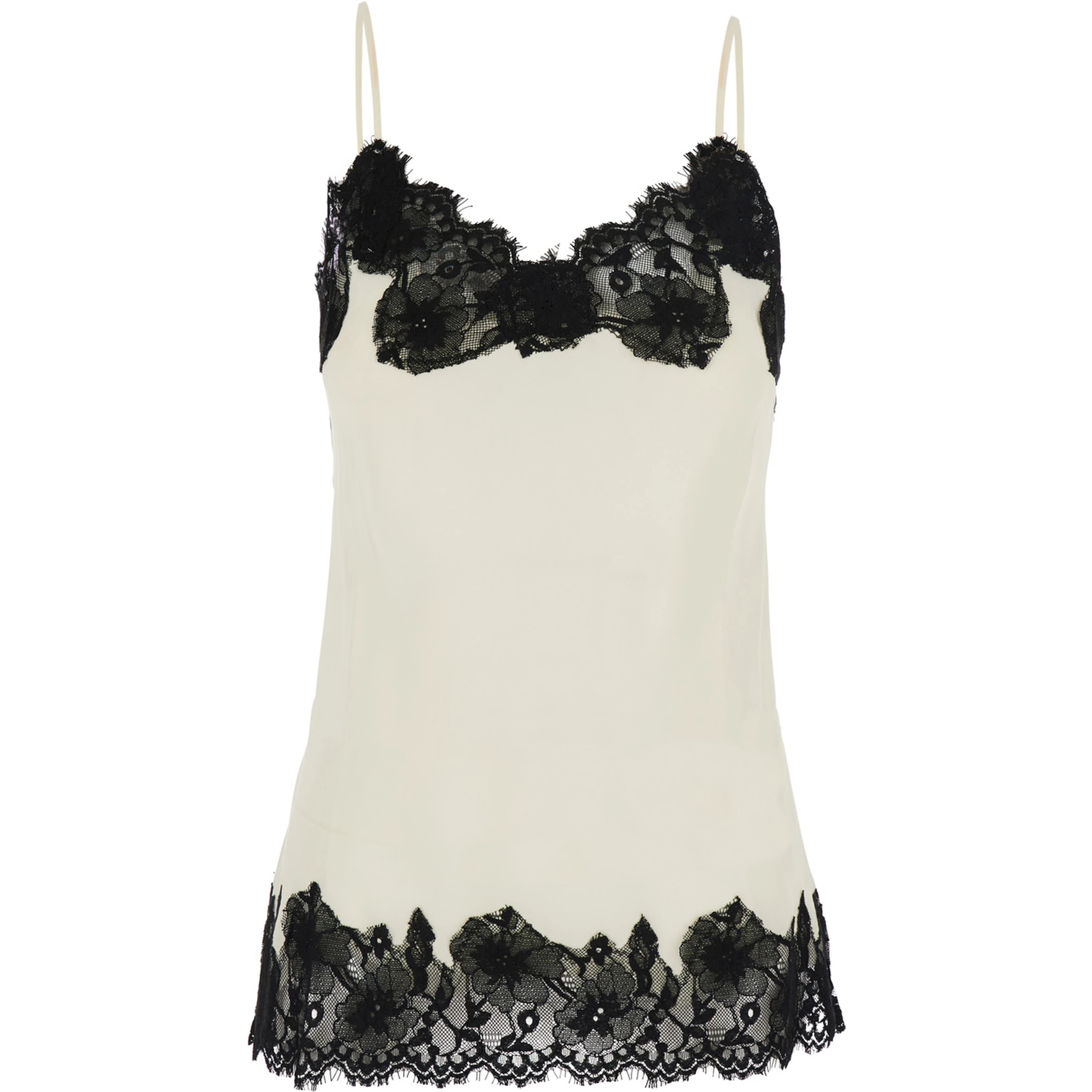 white V-neck top with spaghetti straps in satin fabric for women