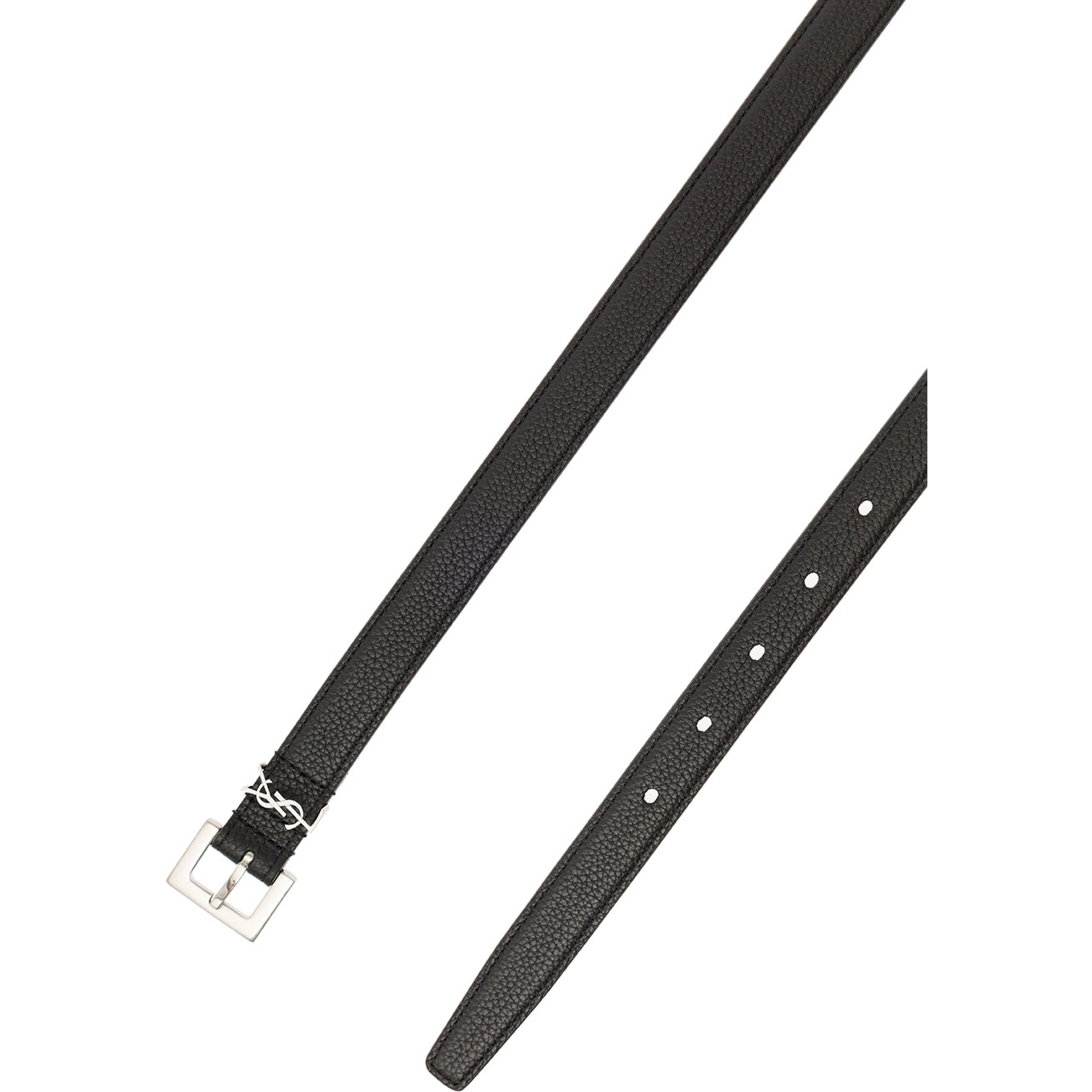 Belt Cassandra in Leather with Black Silver Buckle for Men