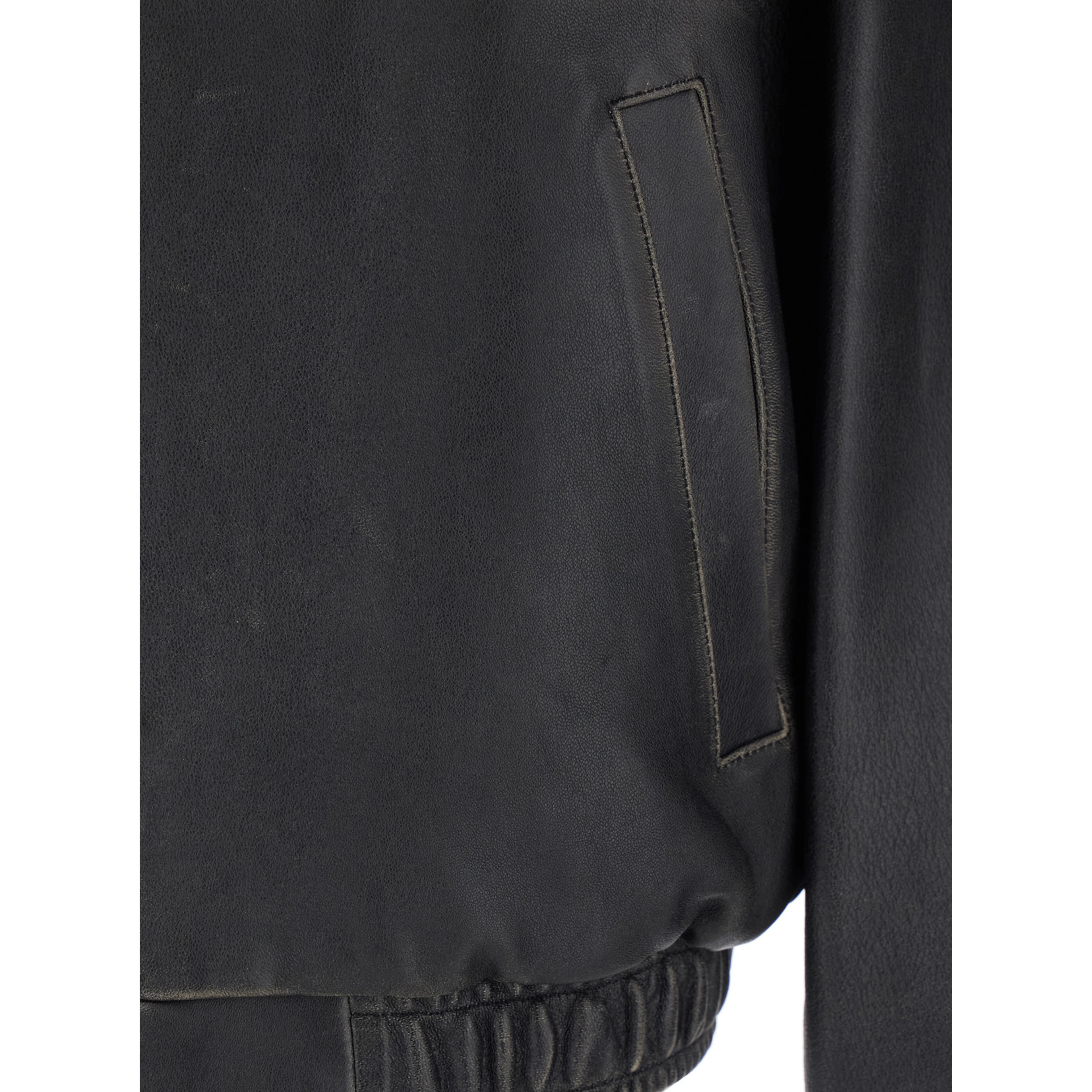 Black leather classic collar jacket for men