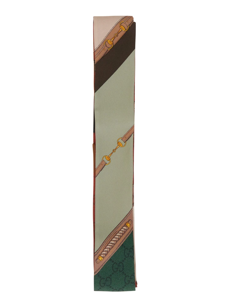 Green Scarf with All-Over Print in GG Silk for Women