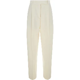 Daria White Pants with Single Pleat on the Front and Tapered Leg in Wool for Women