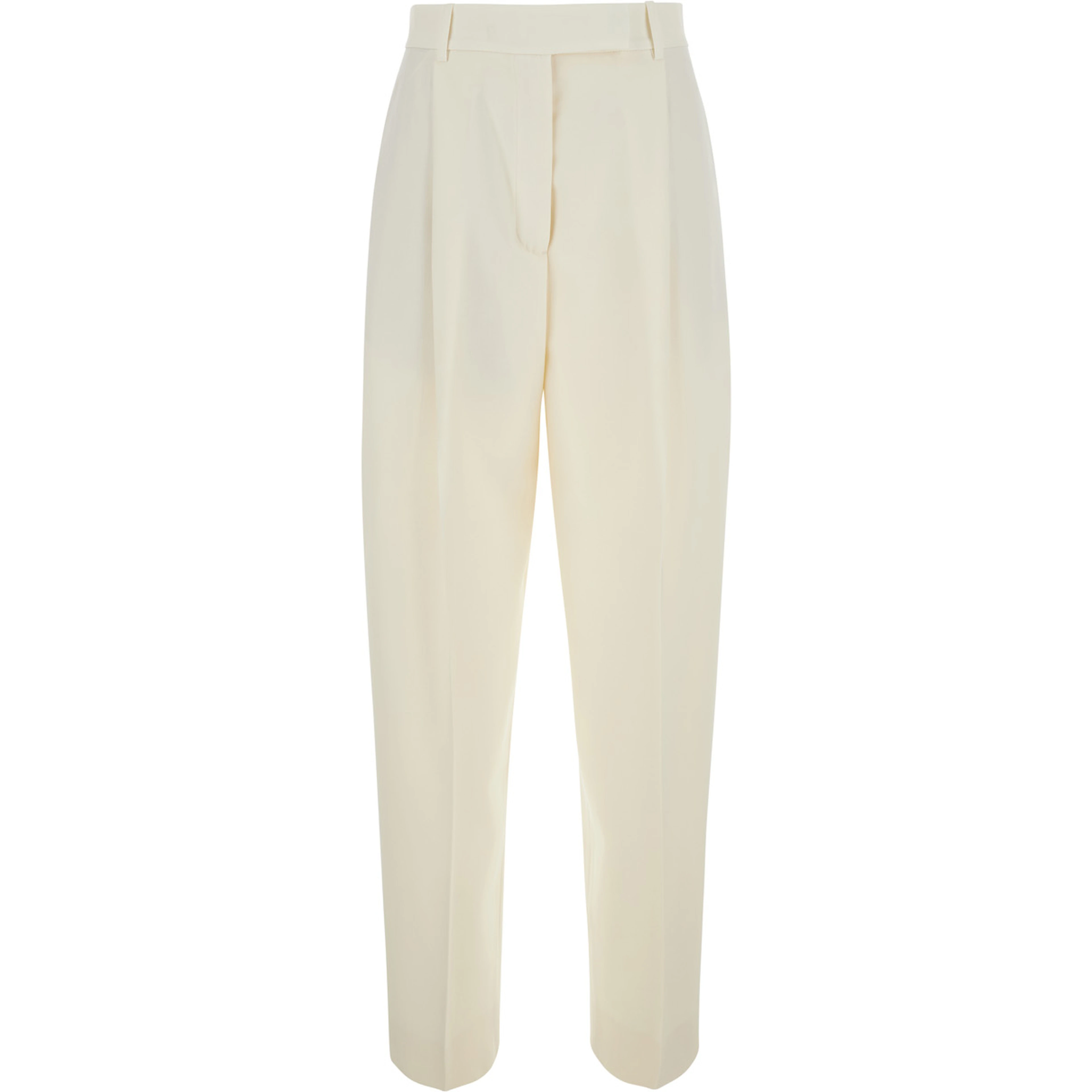 Daria White Pants with Single Pleat on the Front and Tapered Leg in Wool for Women