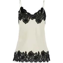 white V-neck top with spaghetti straps in satin fabric for women