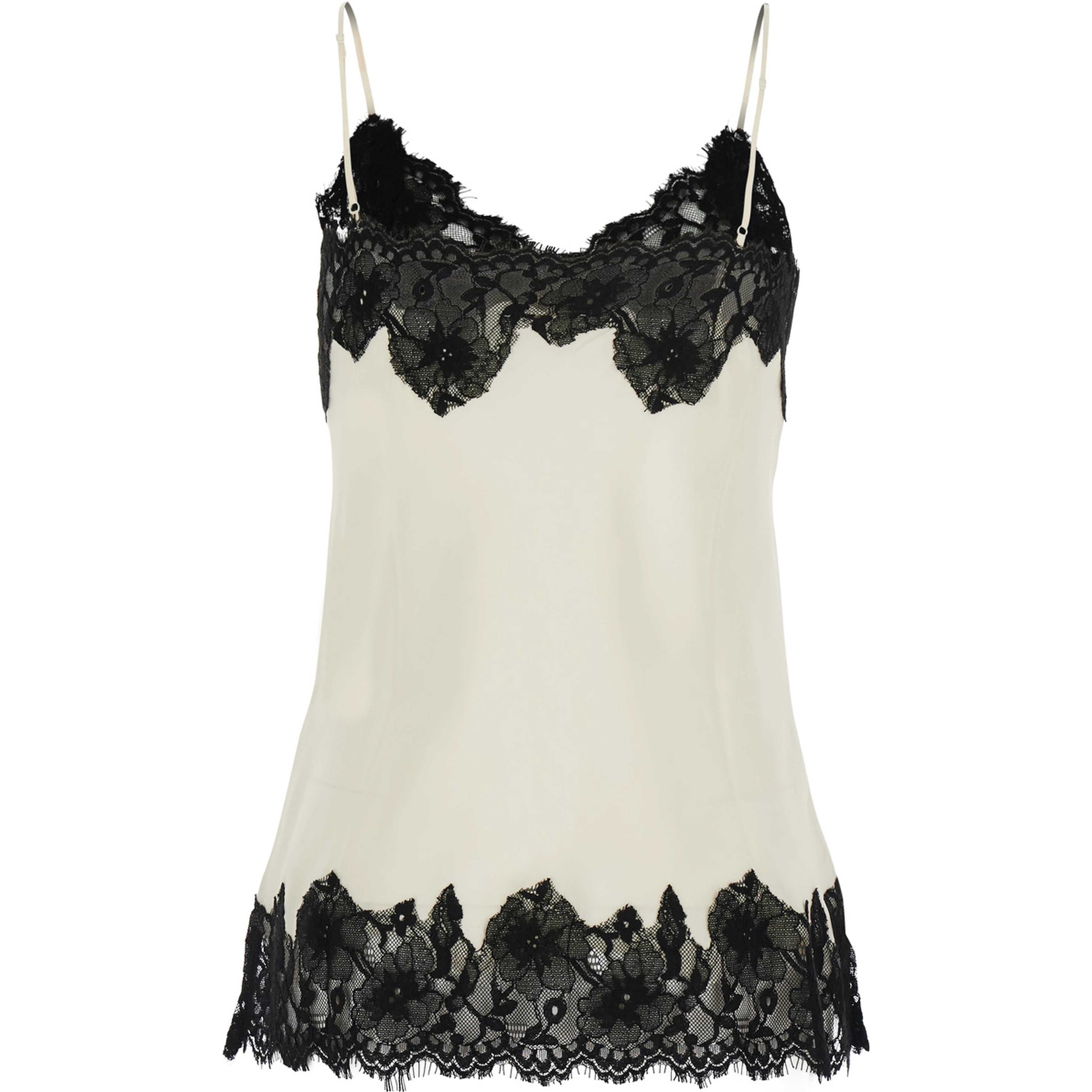 white V-neck top with spaghetti straps in satin fabric for women