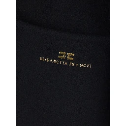 Belted coat with notched revers and long sleeves in black tech fabric for women