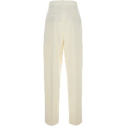 Daria White Pants with Single Pleat on the Front and Tapered Leg in Wool for Women
