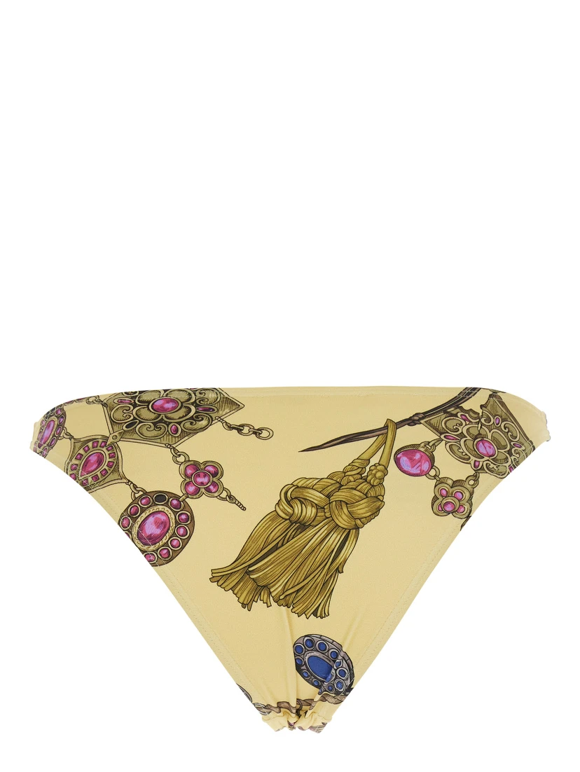 Yellow Bikini Brief with All-Over Jewels Print in Tech Fabric for Women