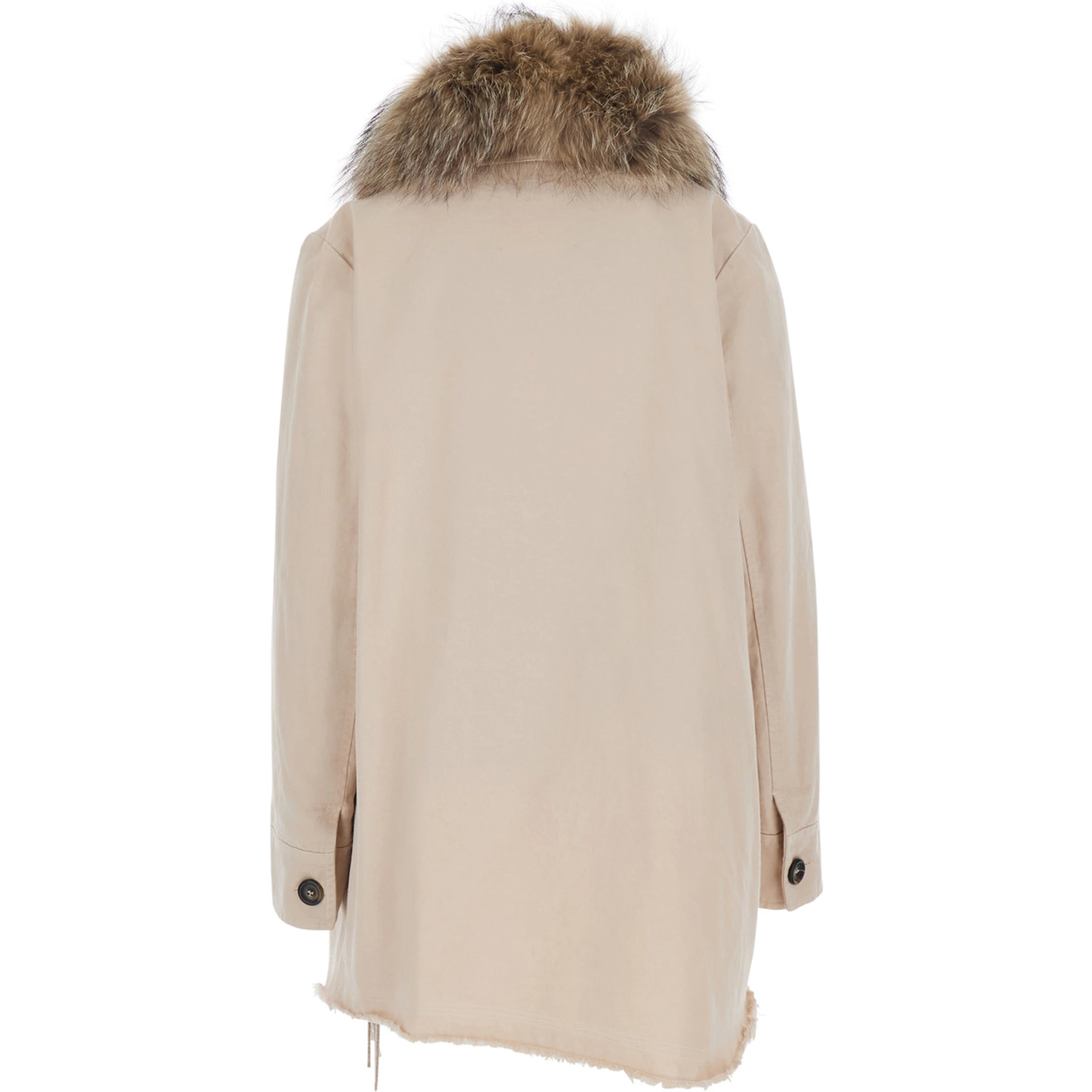 beige Parka jacket with fur collar and removable lining in fabric for women