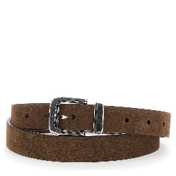 brown Reversible belt with engraved motif in suede for men
