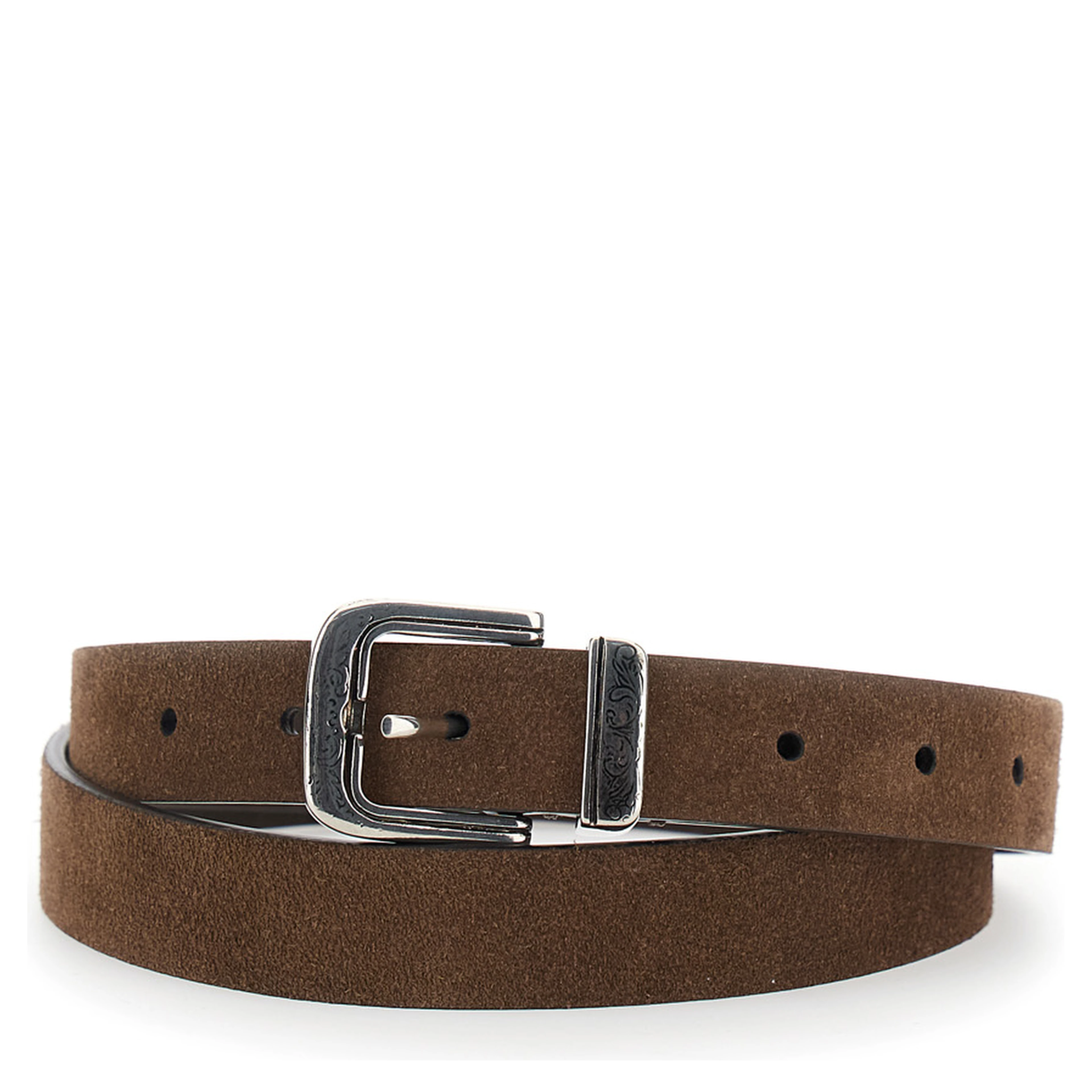 brown Reversible belt with engraved motif in suede for men
