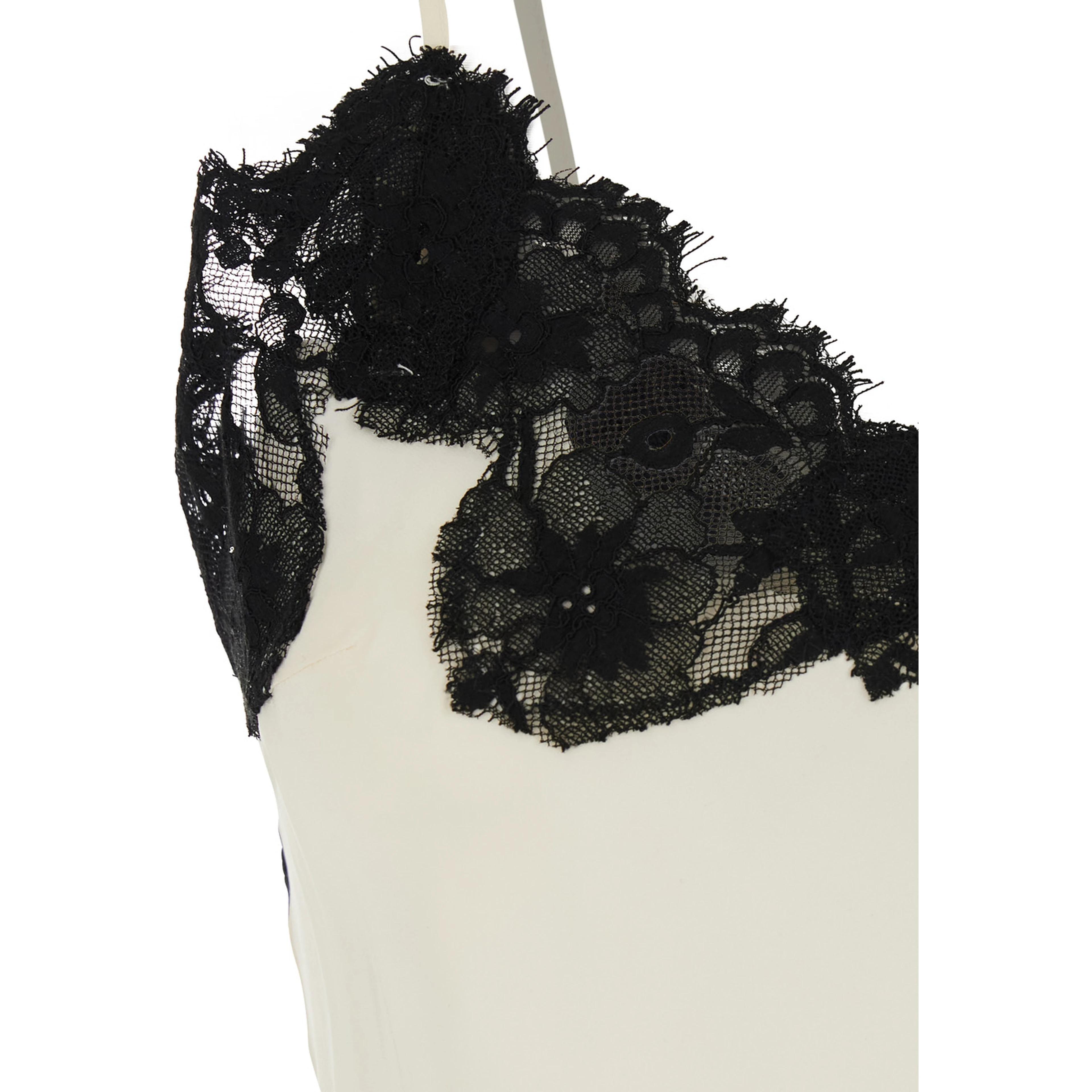 white V-neck top with spaghetti straps in satin fabric for women