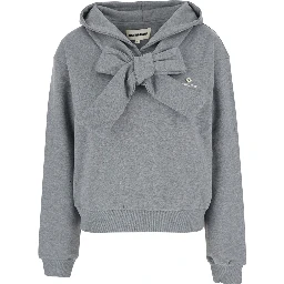 Grey hoodie with bow on the front and Embossed Logo lettering in cotton women
