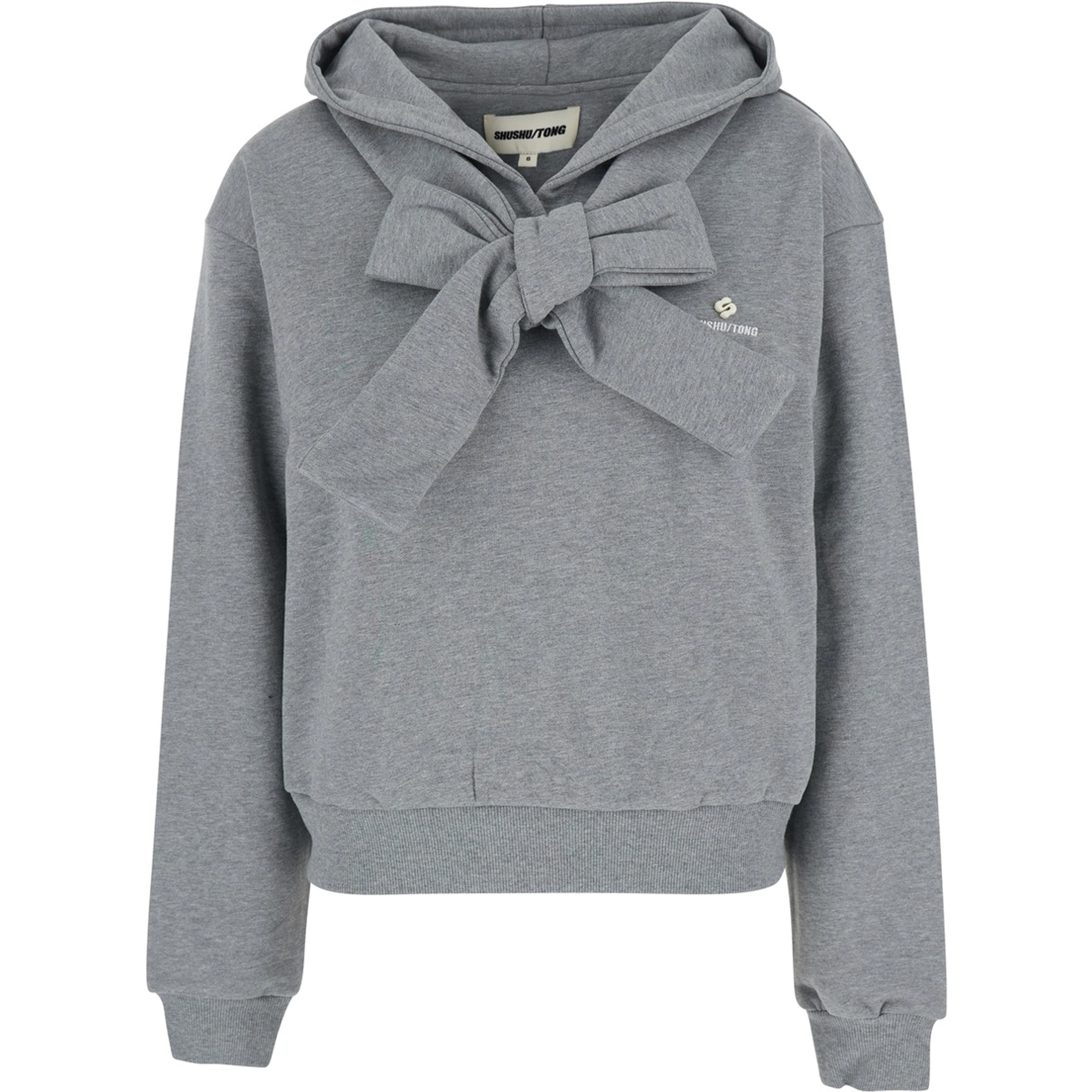 Grey hoodie with bow on the front and Embossed Logo lettering in cotton women
