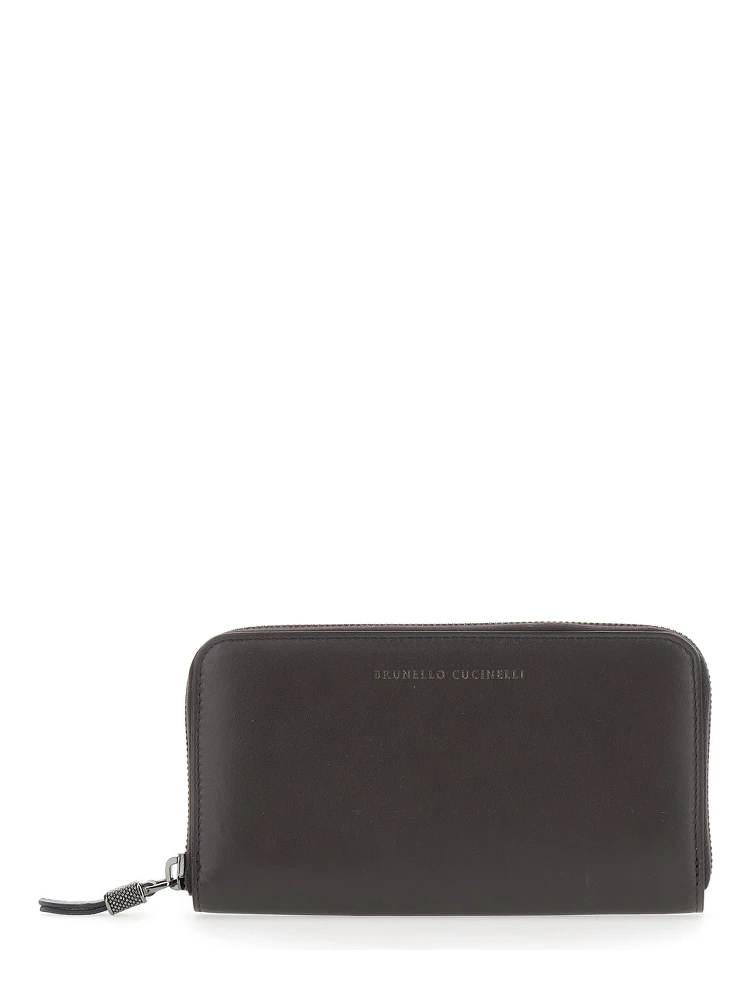 Brown Wallet with Embossed Logo Lettering on the front in leather for women