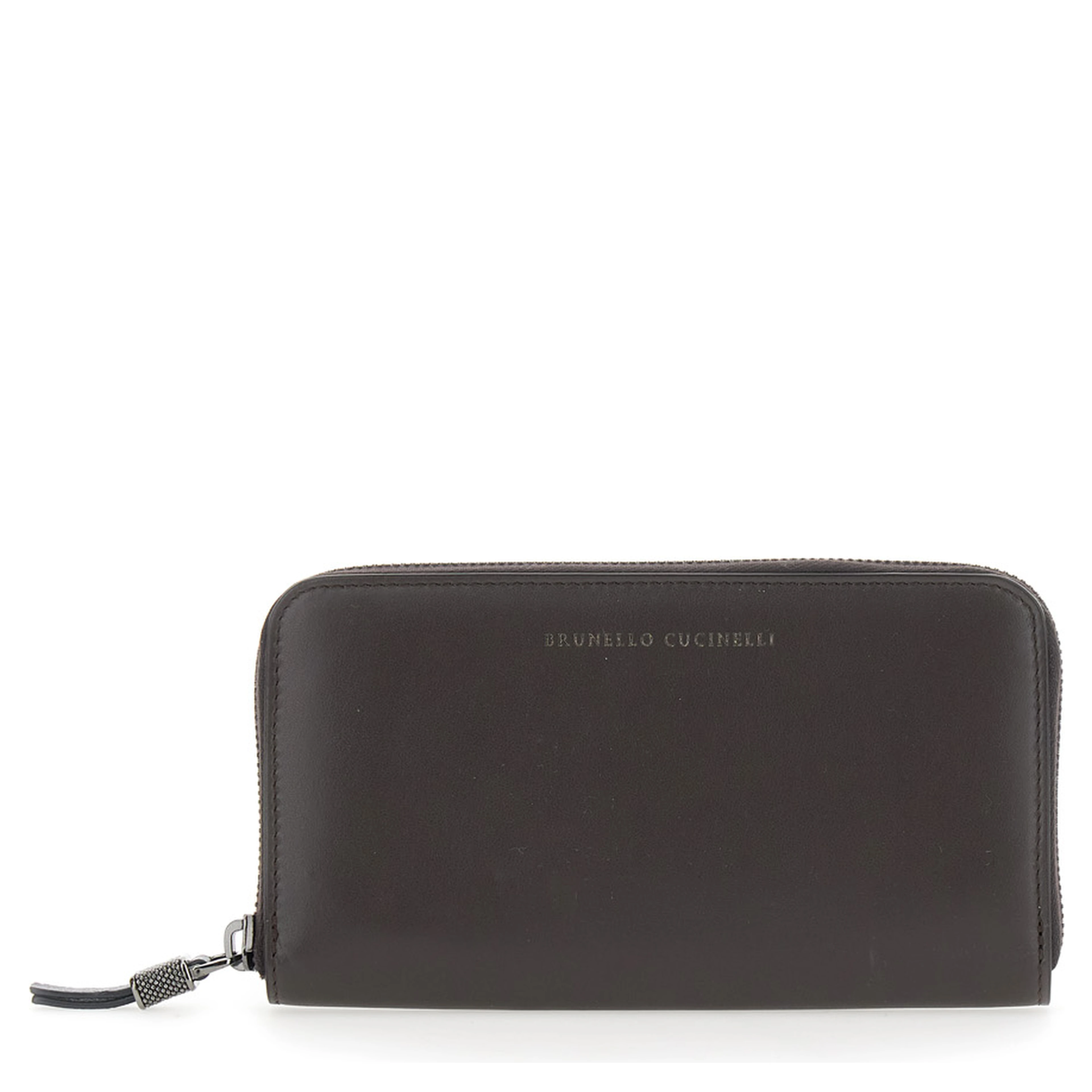 Brown Wallet with Embossed Logo Lettering on the front in leather for women