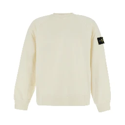 white Crewneck sweatshirt with logo patch on the sleeve in cotton for men
