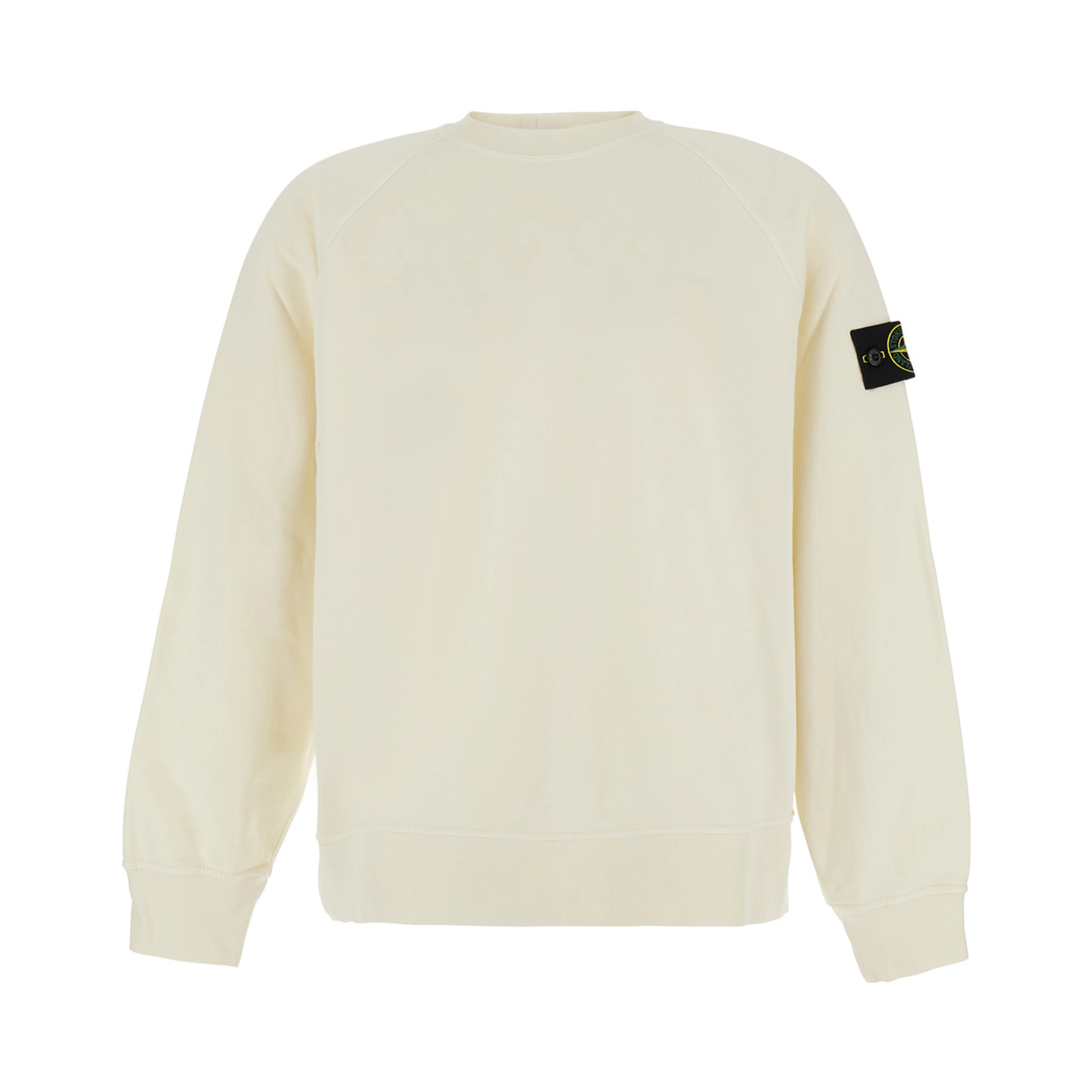 white Crewneck sweatshirt with logo patch on the sleeve in cotton for men