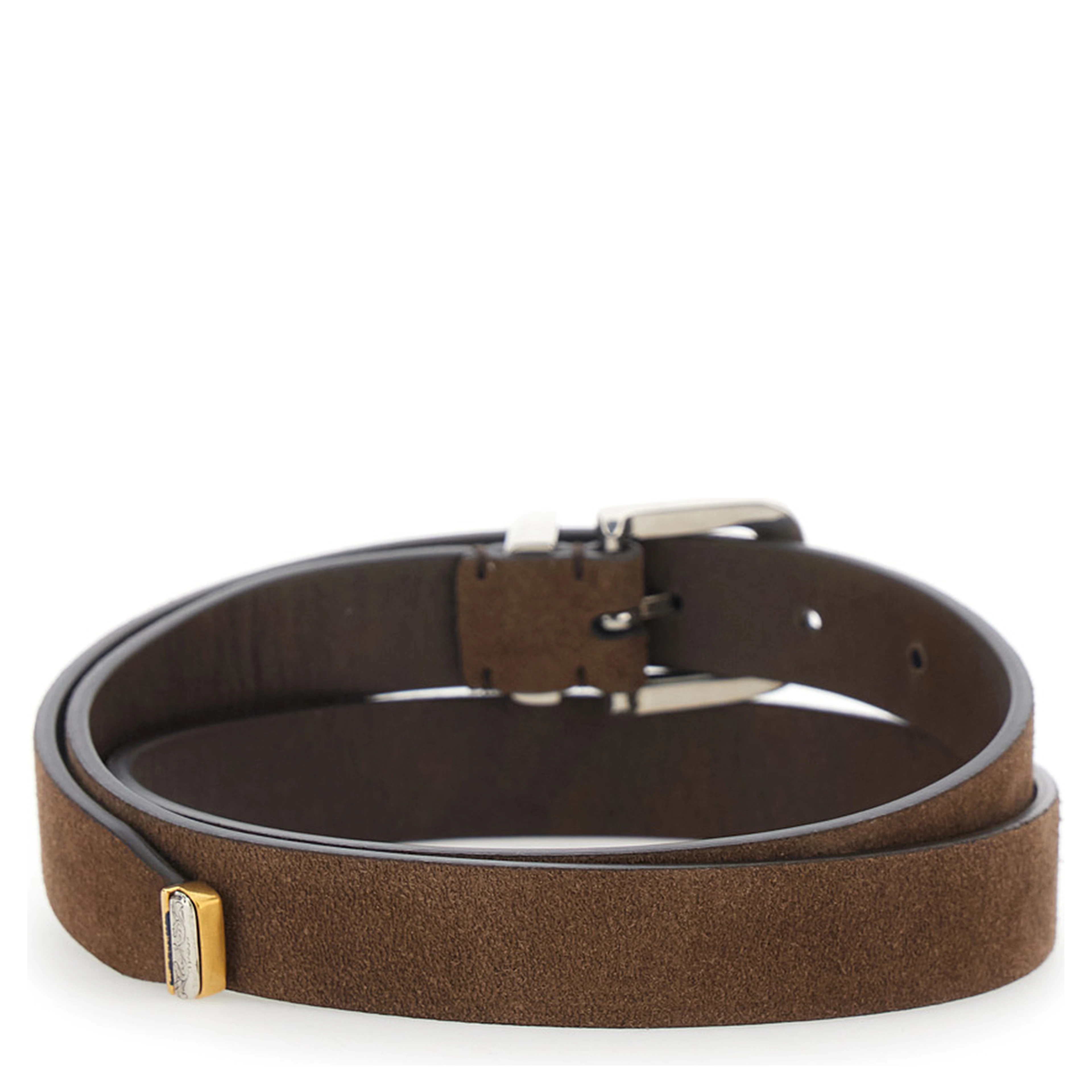 brown Reversible belt with engraved motif in suede for men