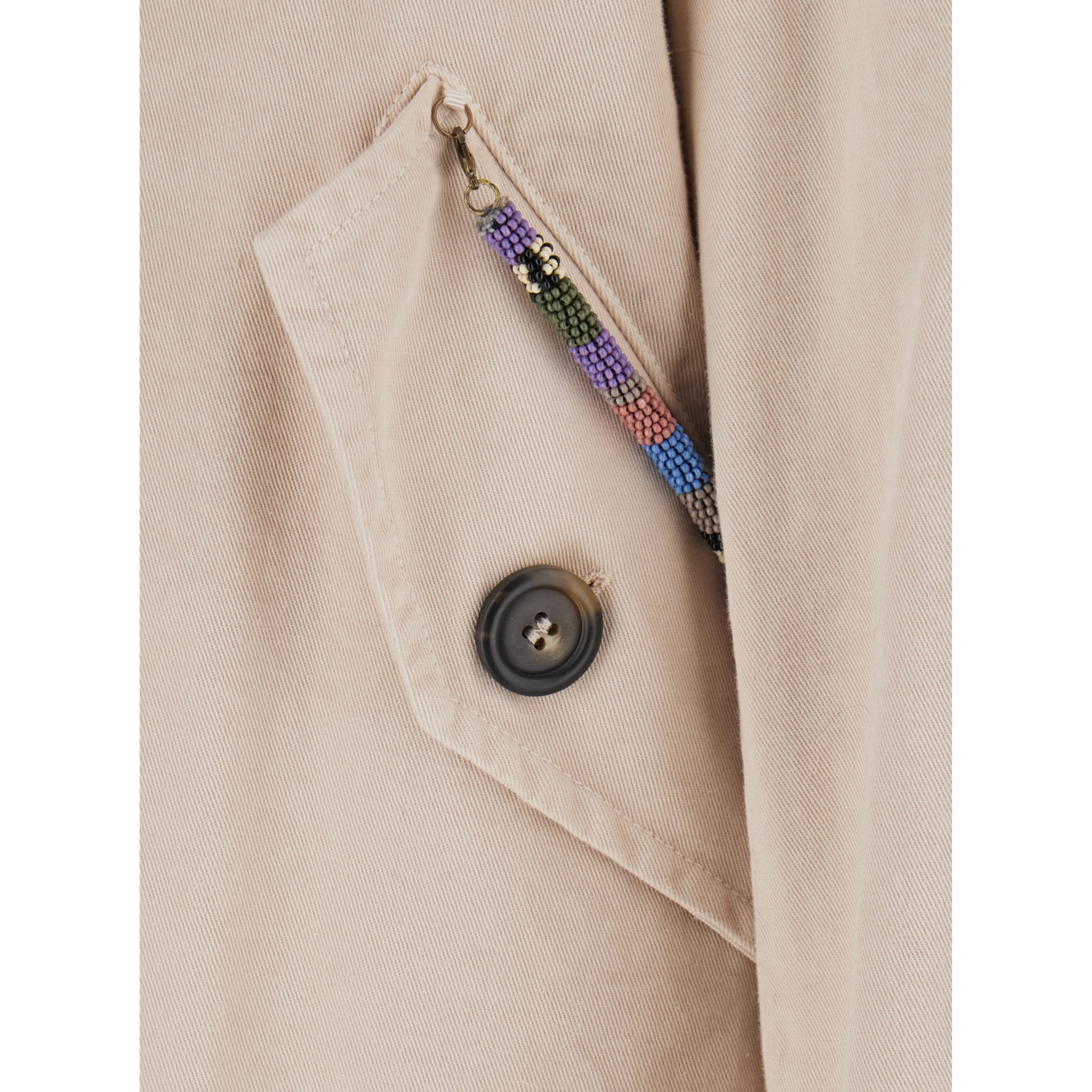 beige Parka jacket with fur collar and removable lining in fabric for women