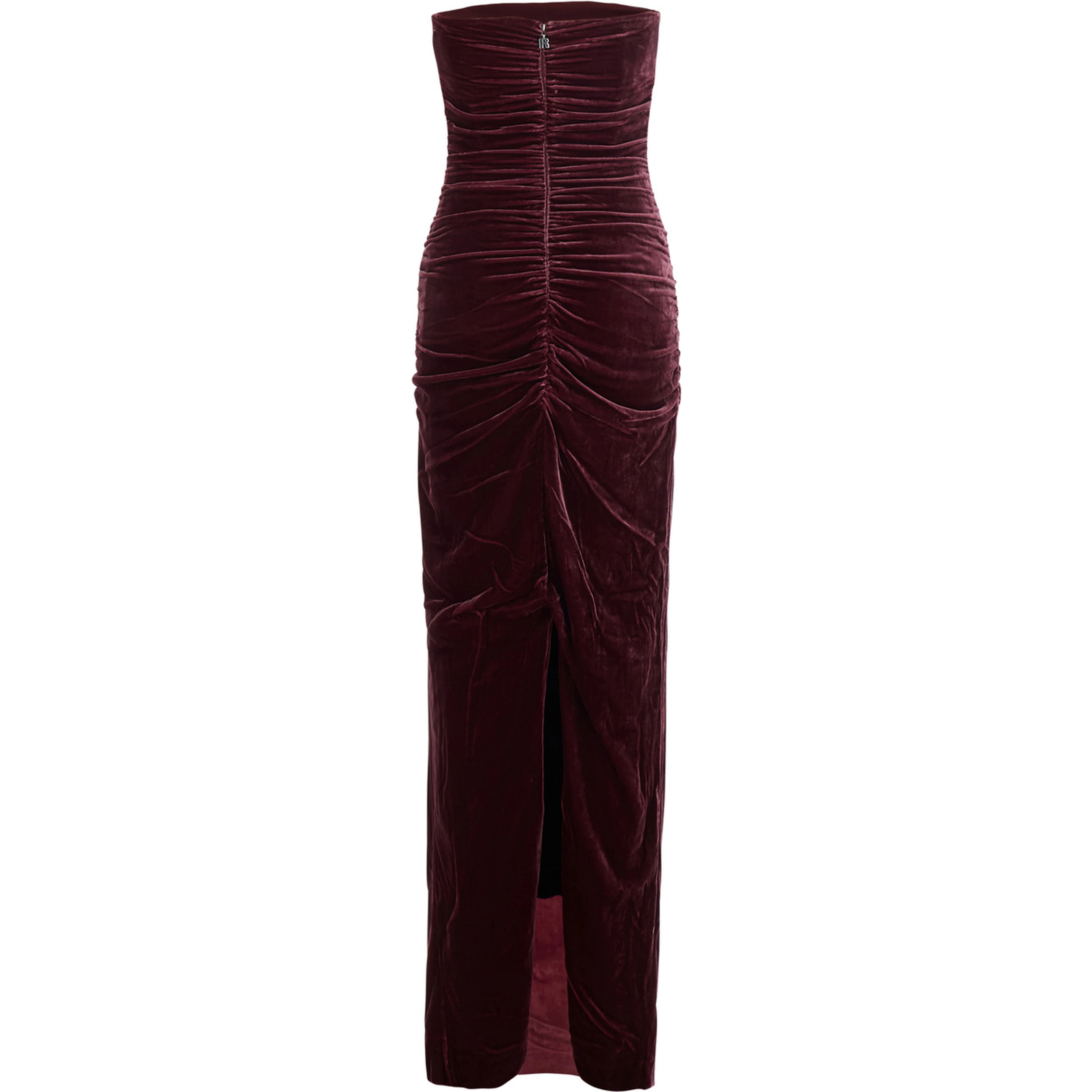 Bordeaux Long Sleeveless Dress with Ruffles in Velvet for Women