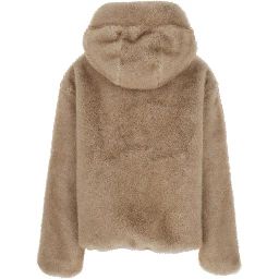 beige Shearling with zip closure and drawstring hood in eco-fur for women