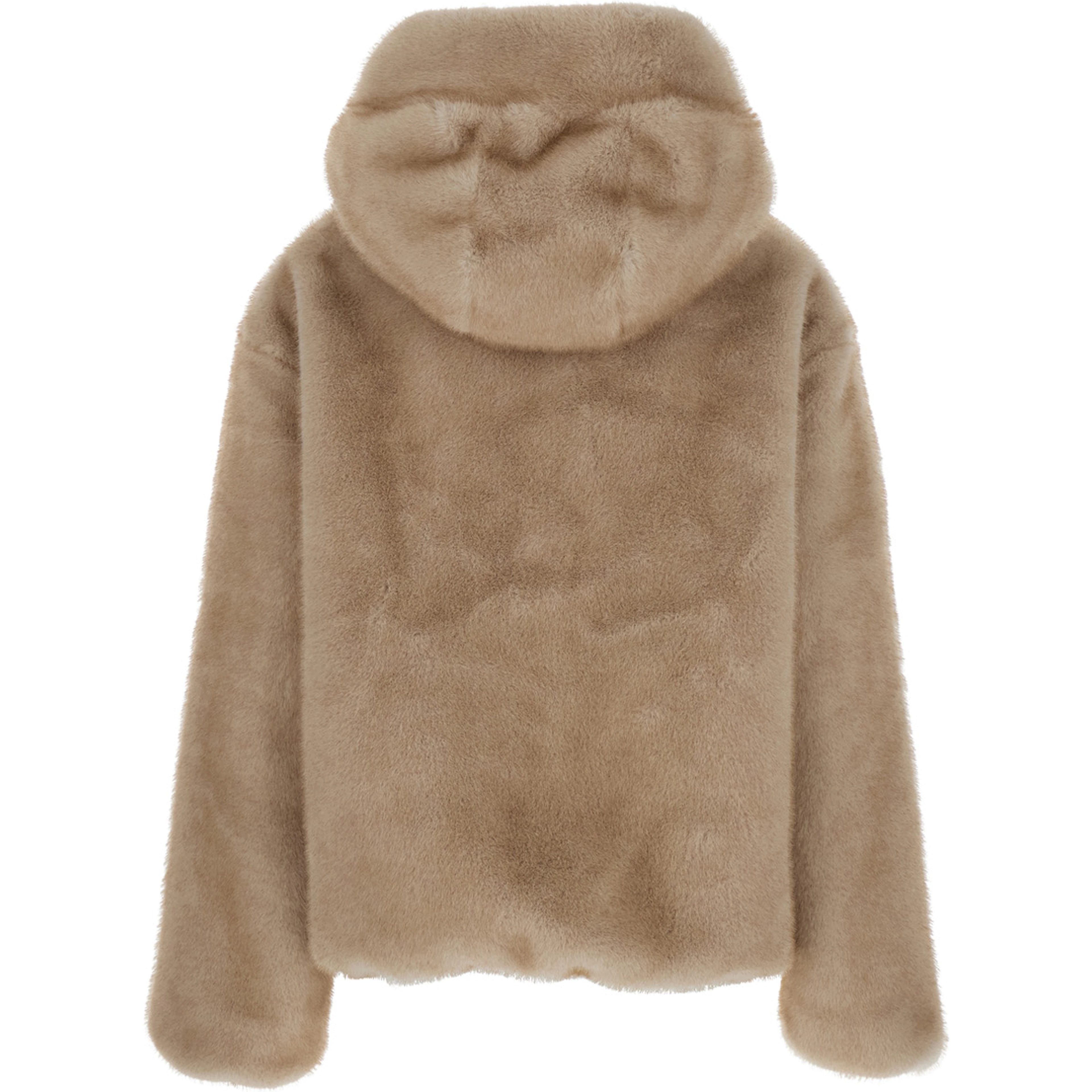 beige Shearling with zip closure and drawstring hood in eco-fur for women