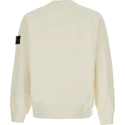 white Crewneck sweatshirt with logo patch on the sleeve in cotton for men